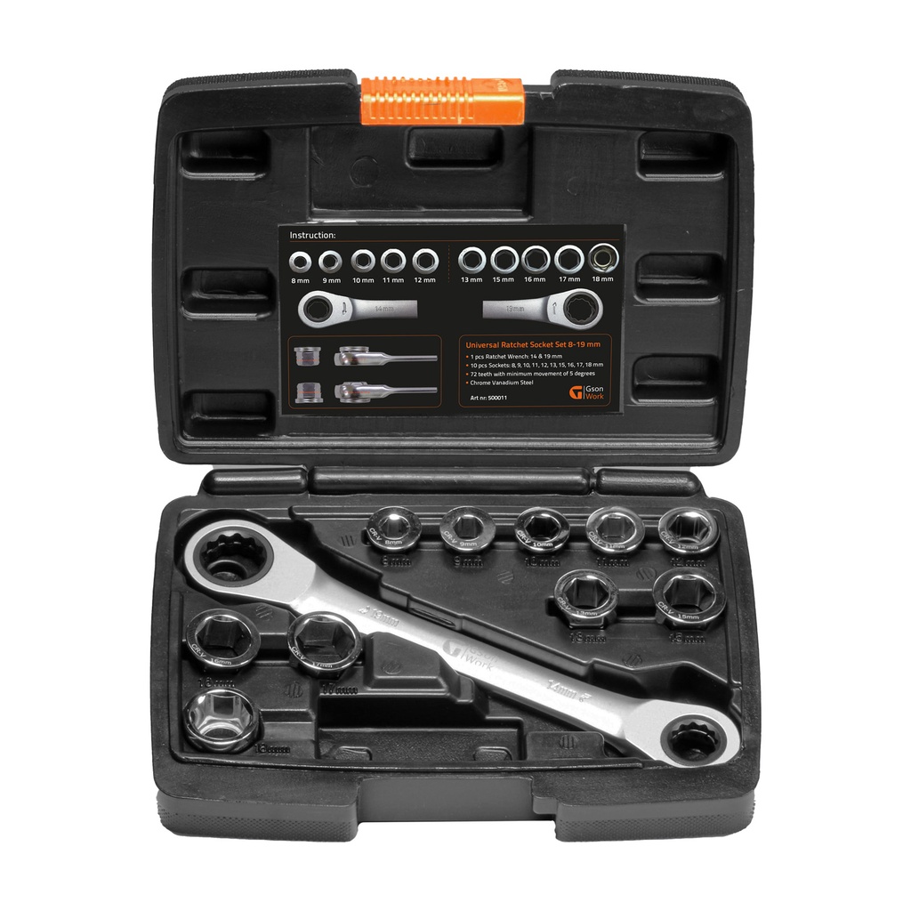 Universal Ratchet Socket Set 8-19 mm